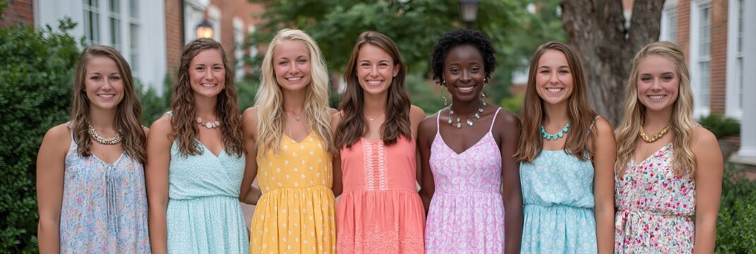 Sorority sisters are together as friends in college environment