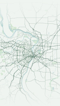Modern minimalist vector map of St. Louis, Missouri, USA. High-quality scalable illustration of St. Louis city grid, Mississippi River, Gateway Arch area for posters and design.