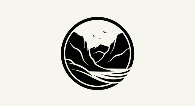Mountain landscape in a circle illustration