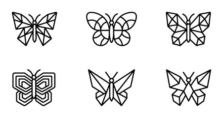 Geometric Butterfly Icons Set, Minimalist Insect Vector Graphics, Abstract Polygon Wing Art, Modern Nature Elements © Raju