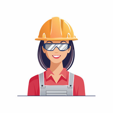 Female construction worker wearing hard hat and safety glasses