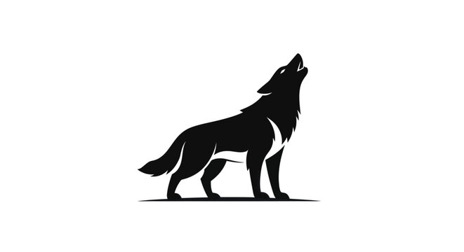 Black wolf silhouette on white background