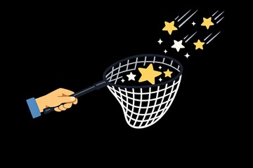 Fototapeta premium A person holds a net as the stars appear in the night sky, an ideal image for astrology or astronomy-related content