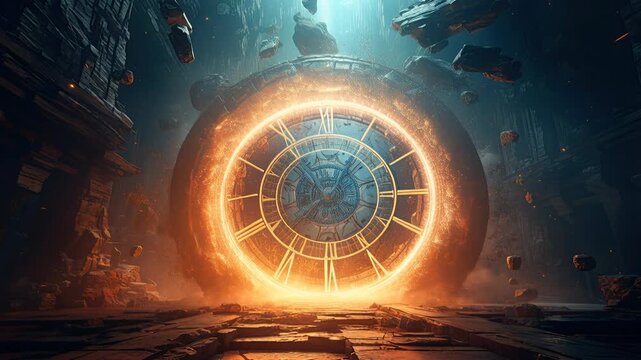 Massive circular artifact powering up, ancient gateway, sci fi ruin, mystical energy surge, portal, dimensional rift, architecture.