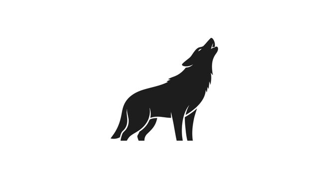 Silhouette of howling wolf on white