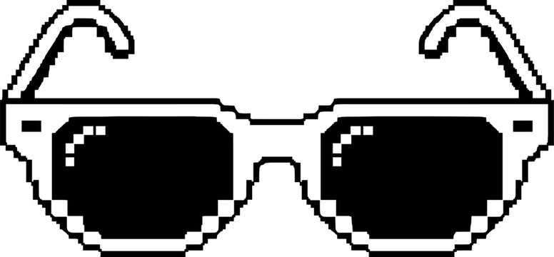 Retro Pixel Art Sunglasses Vector Icon for Meme and Video Game Interface Designs