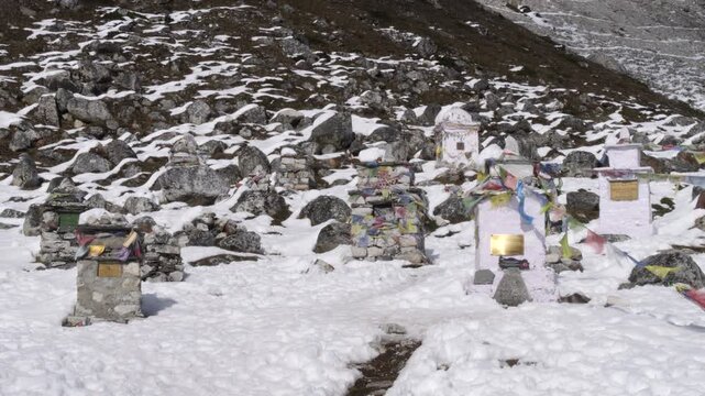 Everest memorials at Thukla Pass in Himalayas, Nepal
