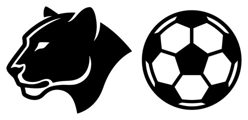 Panther mascot head and soccer ball sports emblem in flat vector style © Cristiano