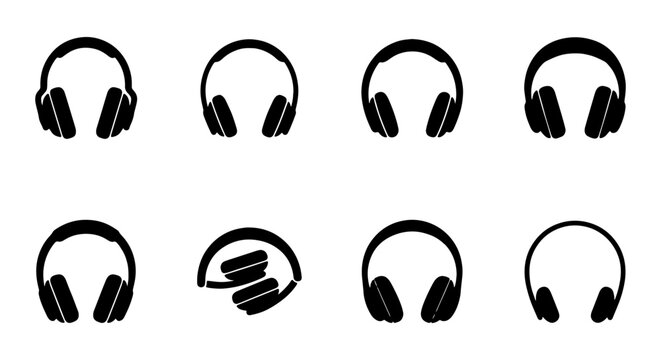 Headphones Vector Icons Set: Audio Listening Devices, Music Gear, Sound Equipment