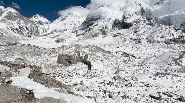 Khumbu Glacier near Everest Base Camp in Himalayas, Nepal