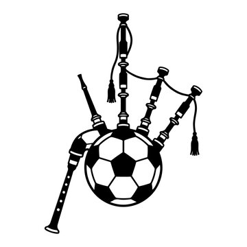 Traditional Scottish bagpipes featuring soccer ball bag in flat vector style