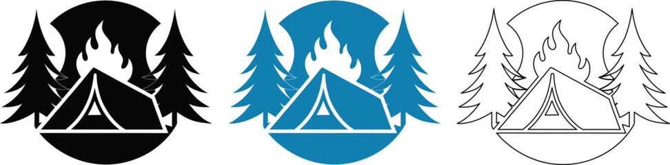 Camping logos with pine trees and tent © LailaArtworks