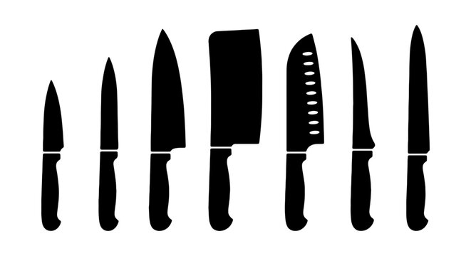 Kitchen Knife Set Vector Icons, Chef Knives Collection, Culinary Tools Silhouettes, Cooking Utensils