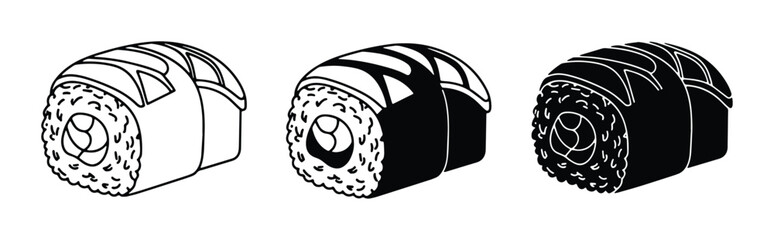 Sushi Rolls Vector Icons, Japanese Food Illustration, Asian Cuisine Graphic Elements © Farzana