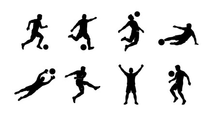 Soccer Player Silhouettes, Dynamic Action Poses, Sports Vector Icons, Football Game Graphics © Kamrul