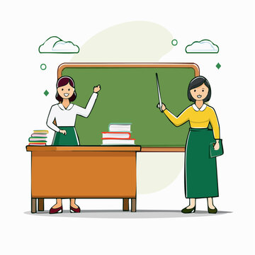 Two Teachers in a Classroom with a Blackboard