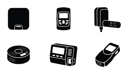 Medical Device Icons Set: Insulin Pumps, Glucose Meters, and Health Tech Gadgets for Diabetes Management and Healthcare Applications © Raju