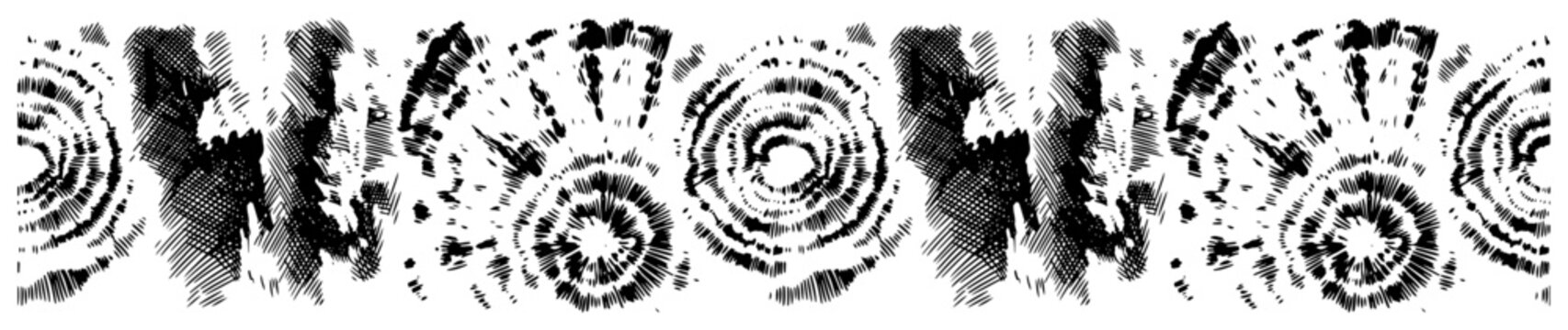 Abstract tie dye patterns and ink circle motifs in textured style