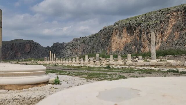 The colonnaded street  of ancient Anavarza in Kozan, Adana, one of the grandest Roman streets in Cilicia, leads through the ruins of a vast ancient city on UNESCO&rsquo;s Tentative World Heritage List.
