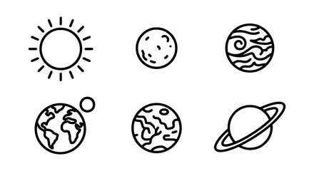 Solar System Icons, Space Planets Vector Set, Celestial Body Graphics, Cosmic Elements © Musfika