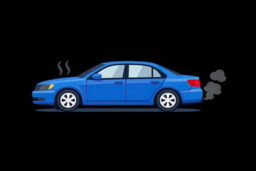 Obraz premium A blue car with smoke billowing from the exhaust pipe, potentially indicating engine problems