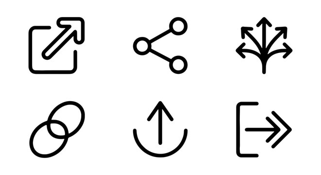 Vector Icons: Share, Link, Upload, Export, Connect, Network, Data Flow