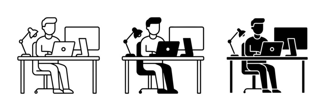 Minimalist Worker Desk Icon Set for Business Productivity Vector