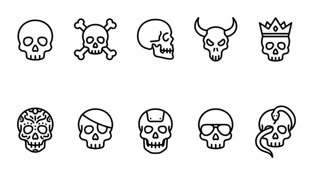 Minimalist Skull Icon Set for Halloween Design Vector