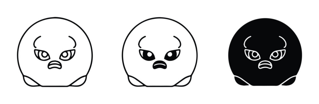 Grumpy Face Icons, Angry Emoji Vector Art, Cartoon Character Emoticons, Black and White Mood Symbols