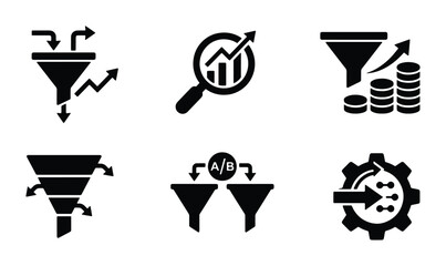 Sales Funnel Icons Set: Conversion, Analytics, Growth, A/B Testing, Workflow, Data Flow Vector Graphics © Roksana