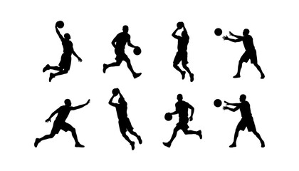 Basketball Player Silhouettes Vector Set, Basketball Action Poses Collection © Vector Saga