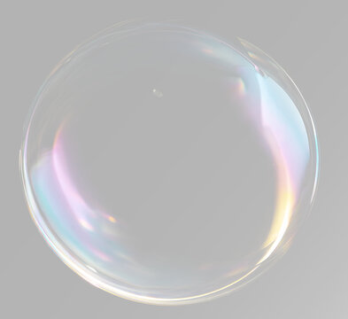 Realistic soap bubble with iridescent colors reflecting light PNG