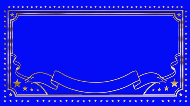 Elegant gold patriotic frame on blue chroma key, perfect for overlaying anniversary announcements, holiday greetings, or ceremonial title cards in video projects