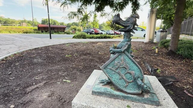 Bronze Wawel Dragon figurine in Krakow city, Poland