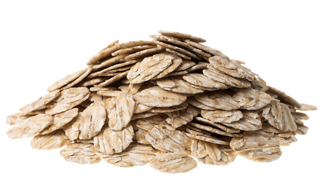 Whole grain oat flakes cut out- isolated on white background PNG. AI GENERATED.