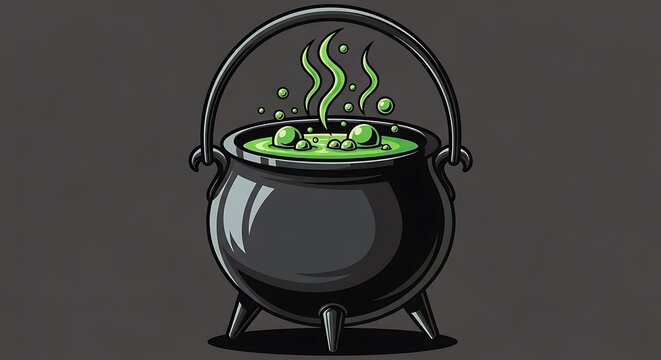 Witch Cauldron Bubbling Green Potion.