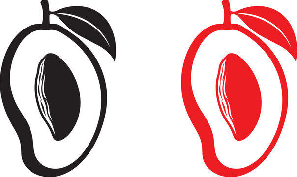 Vector illustrations of black and red mango icons on mango