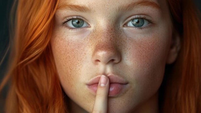Red-haired girl covering mouth