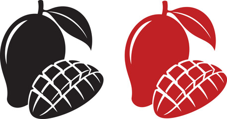 Vector illustration of acorns and leaves in black and red on mango © mahsiddiqi