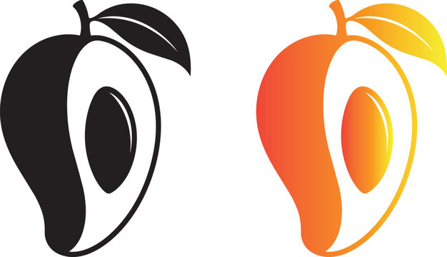 Vector illustrations of black and orange mango icons on mango