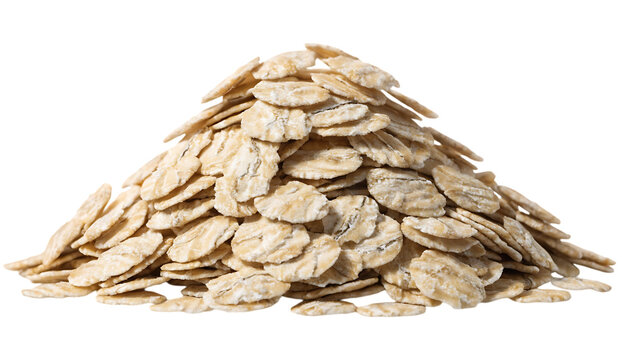 Organic breakfast oat flakes cut out- isolated on white background PNG. AI GENERATED.