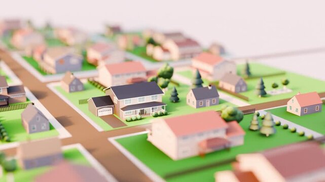 Animation of a nice house in a nice neighborhood. Real estate, housing concept. Digital 3D render, no AI.