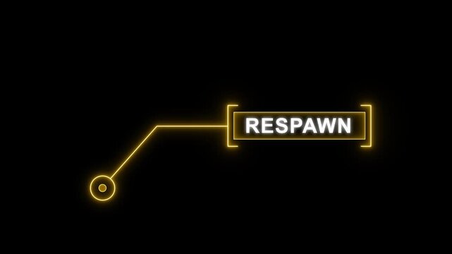 Futuristic yellow HUD callout animation featuring respawn text for high-tech gaming interface design, digital character revival, and modern esports presentation concepts.