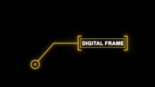 Futuristic yellow HUD callout animation with digital frame text for high-tech user interface design, modern technology presentations, and digital data visualization concepts.