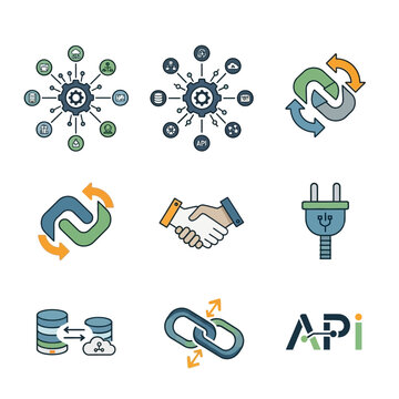API Connection Technology Icons Set.