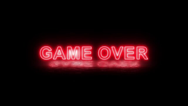 Game over text animation.Spectacular glitch effect with various kinds of interference.Black background.
