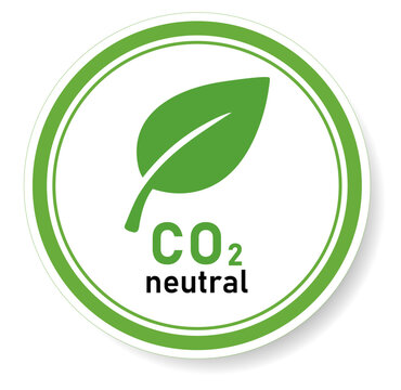 Green CO2 neutral eco label with leaf icon in clean flat vector style. Sustainable environmental badge isolated on transparent background for packaging and green branding projects
