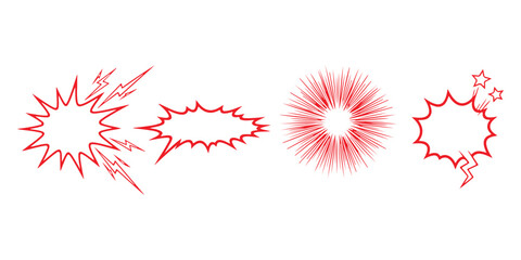 Set of comic book style red explosion speech bubbles and impact sound effect burst shapes © md