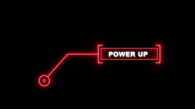 Red digital HUD callout animation featuring power up text for futuristic gaming ability enhancement, high-tech interface monitoring, and modern tech display concepts.