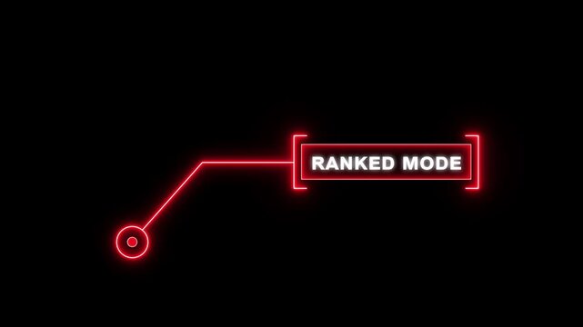 Red digital HUD callout animation featuring ranked mode text for futuristic competitive gaming interfaces, esports tournament displays, and modern tech monitoring concepts.